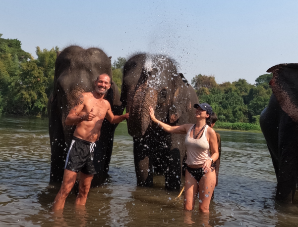 Bathing with elephants in the River Kwai The River Kwai is a beautiful setting, and bathing with elephants in such stunning surroundings is something you will never forget.